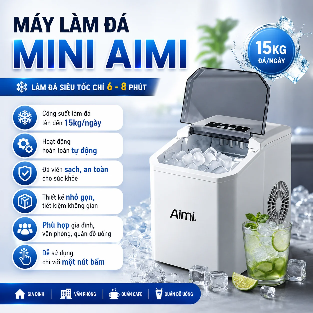 Máy Làm Đá Mini Aimi Siêu Tốc