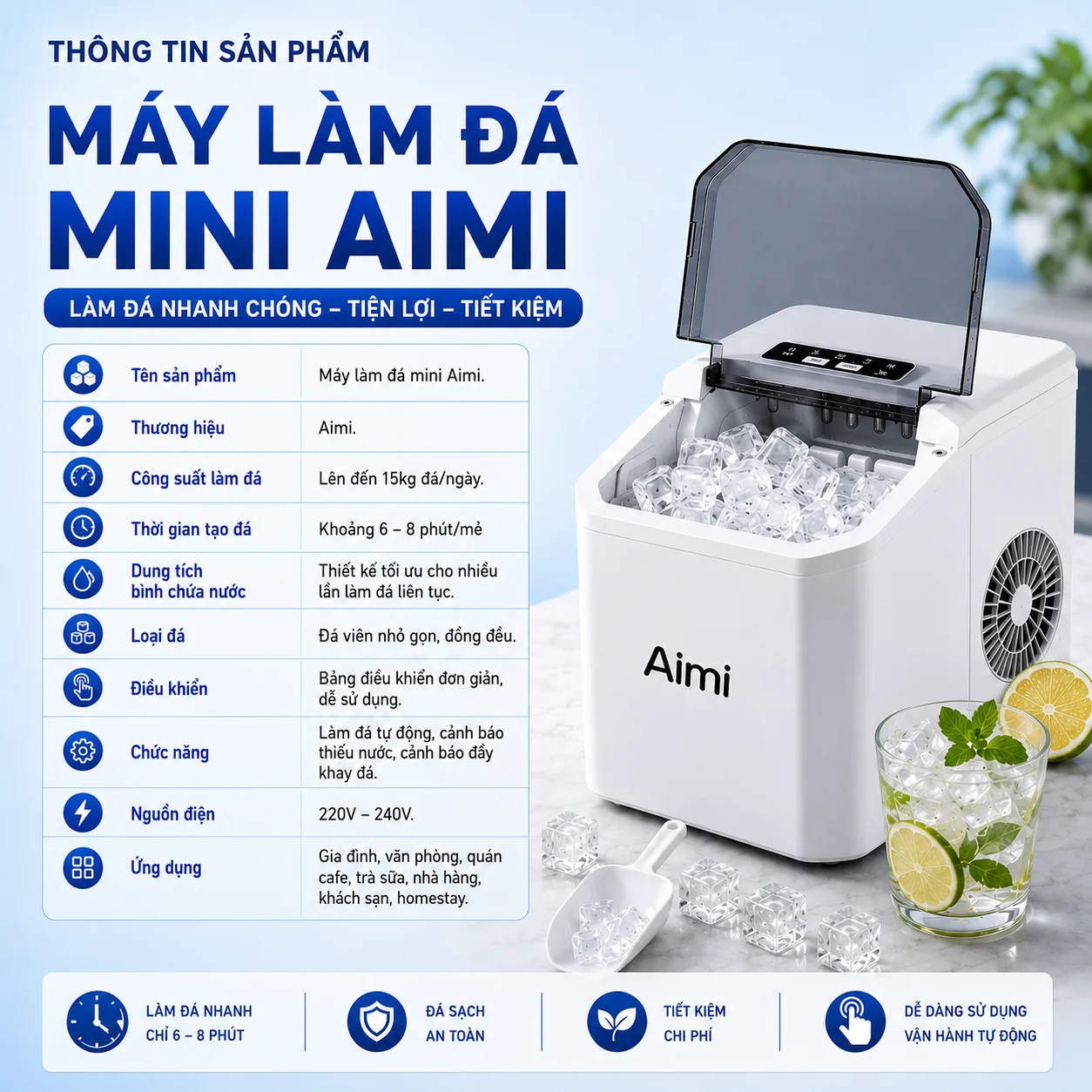 Máy Làm Đá Mini Aimi Siêu Tốc