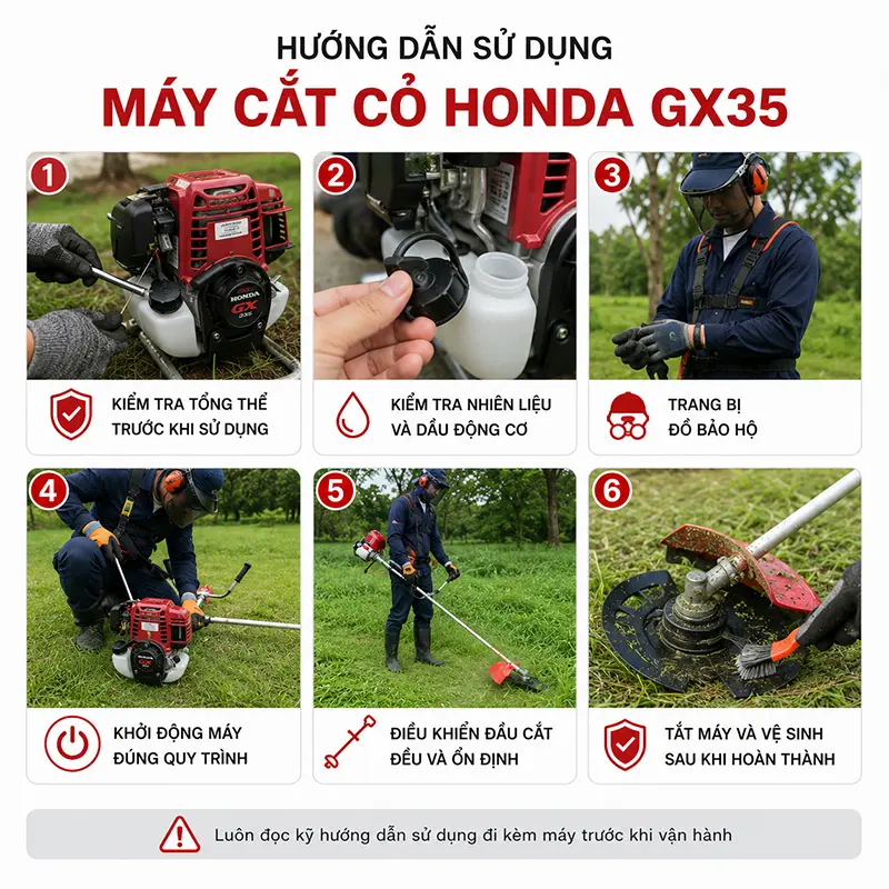 Hướng dẫn các bước sử dụng máy cắt cỏ Honda GX35