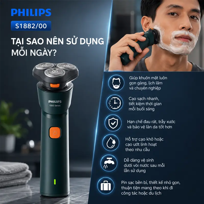 Tại sao bạn nên sử dụng Máy cạo râu khô và ướt Philips S1882/00 mỗi ngày?