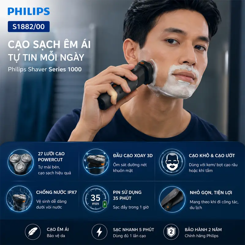 Máy cạo râu khô và ướt Philips S1882/00