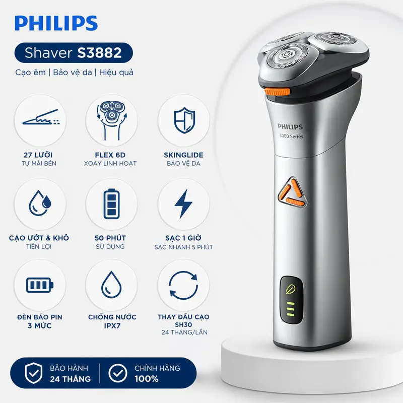 Thông tin sản máy cạo râu ướt và khô Philips S3882