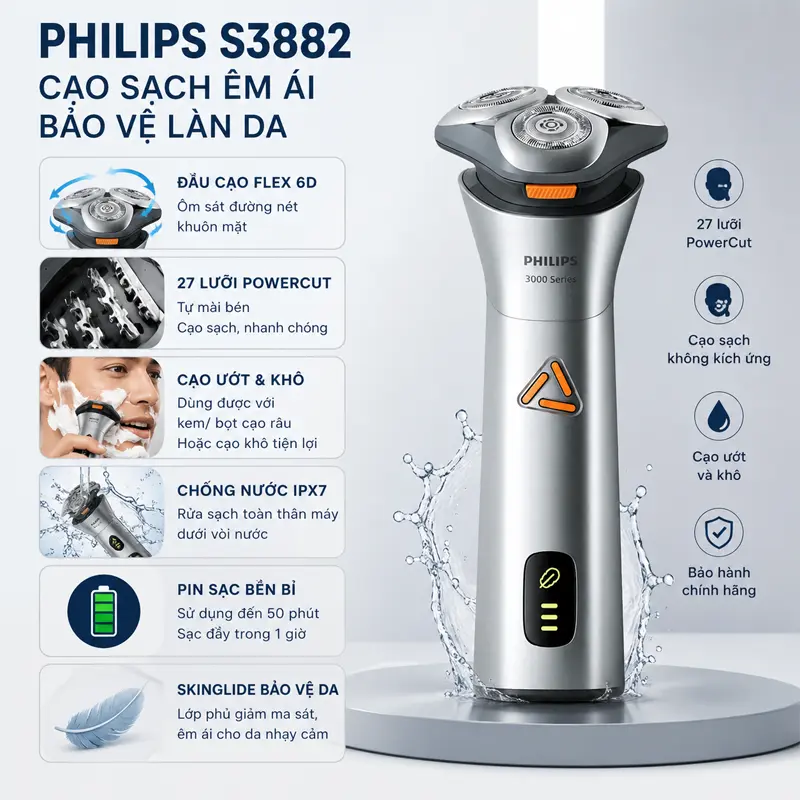 Máy cạo râu ướt và khô Philips S3882
