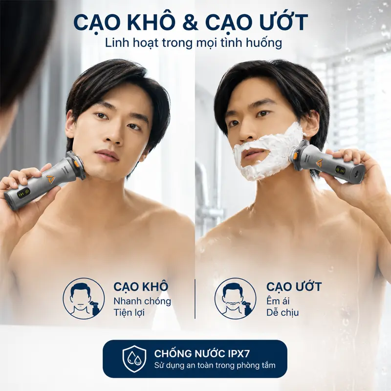 Hỗ trợ cạo khô và cạo ướt linh hoạt trong mọi tình huống