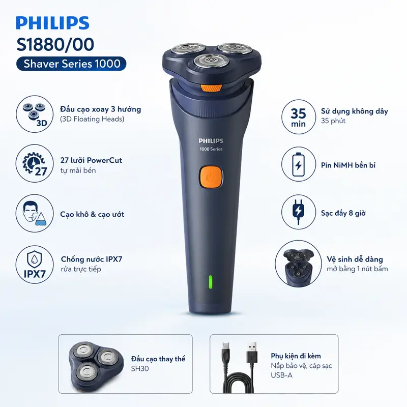 Thông tin sản phẩm máy cạo râu ướt và khô Philips S1880 