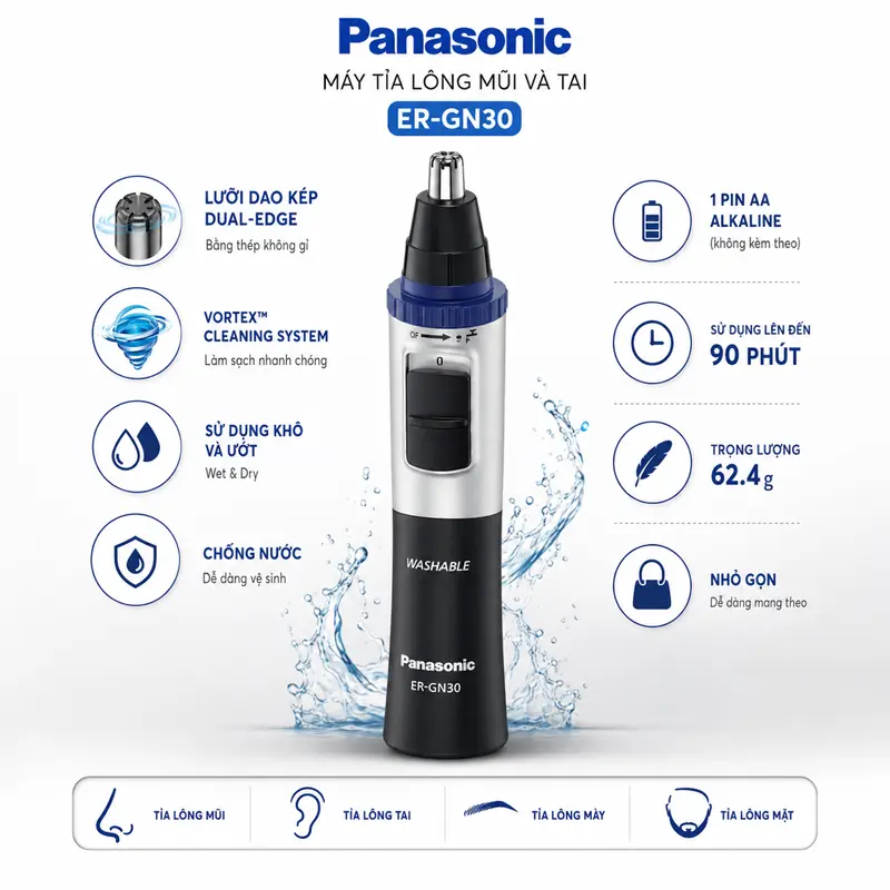 Thông tin sản phẩm máy tỉa lông mũi Panasonic ER-GN30 Thông tin sản phẩm máy tỉa lông mũi Panasonic ER-GN30