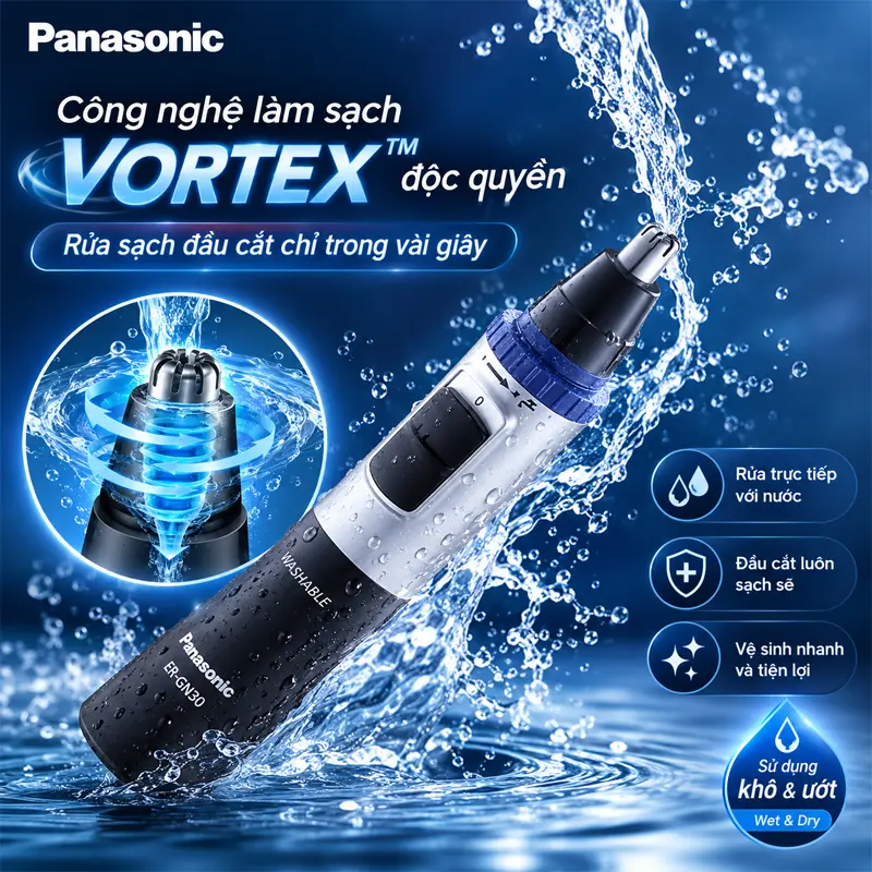 Công nghệ làm sạch Vortex™ độc quyền – Rửa sạch đầu cắt chỉ trong vài giây Công nghệ làm sạch Vortex™ độc quyền – Rửa sạch đầu cắt chỉ trong vài giây