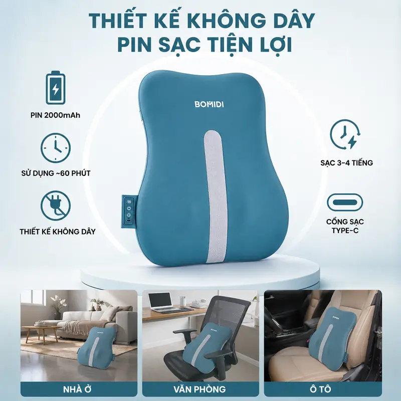 Thiết kế không dây với pin sạc tiện lợi Thiết kế không dây với pin sạc tiện lợi