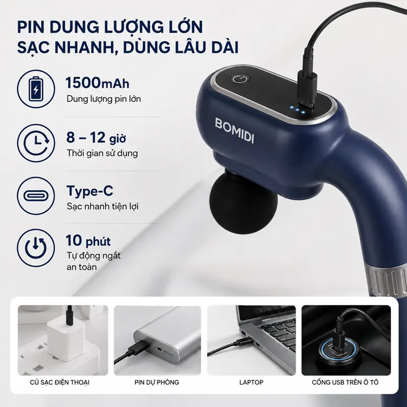 Pin dung lượng lớn kết hợp sạc Type-C hiện đại cho thời gian sử dụng lâu dài