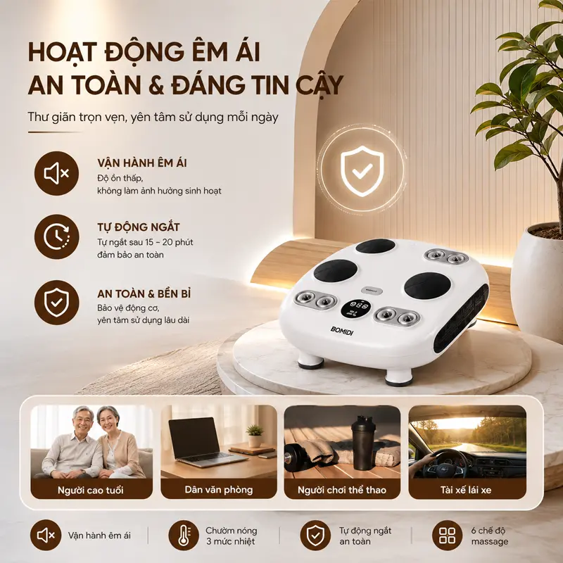 Hoạt động êm ái, an toàn và phù hợp cho cả gia đình Hoạt động êm ái, an toàn và phù hợp cho cả gia đình