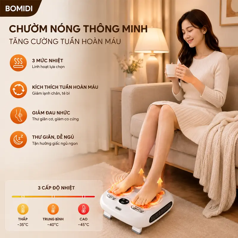 Chức năng chườm nóng thông minh giúp tăng cường tuần hoàn máu Chức năng chườm nóng thông minh giúp tăng cường tuần hoàn máu