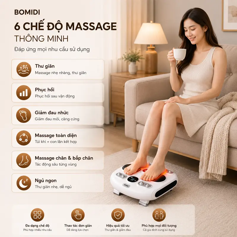 Sáu chế độ massage thông minh đáp ứng nhiều nhu cầu sử dụng Sáu chế độ massage thông minh đáp ứng nhiều nhu cầu sử dụng