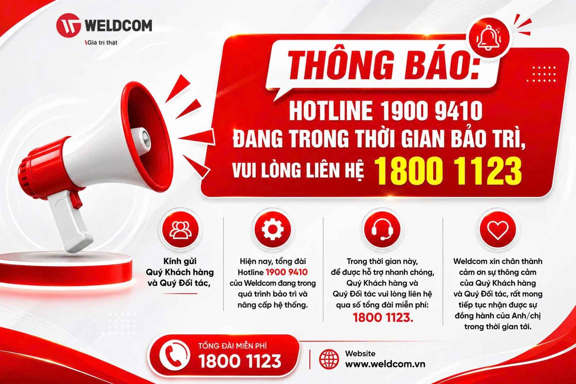 THÔNG BÁO BẢO TRÌ TỔNG ĐÀI 1900 9410