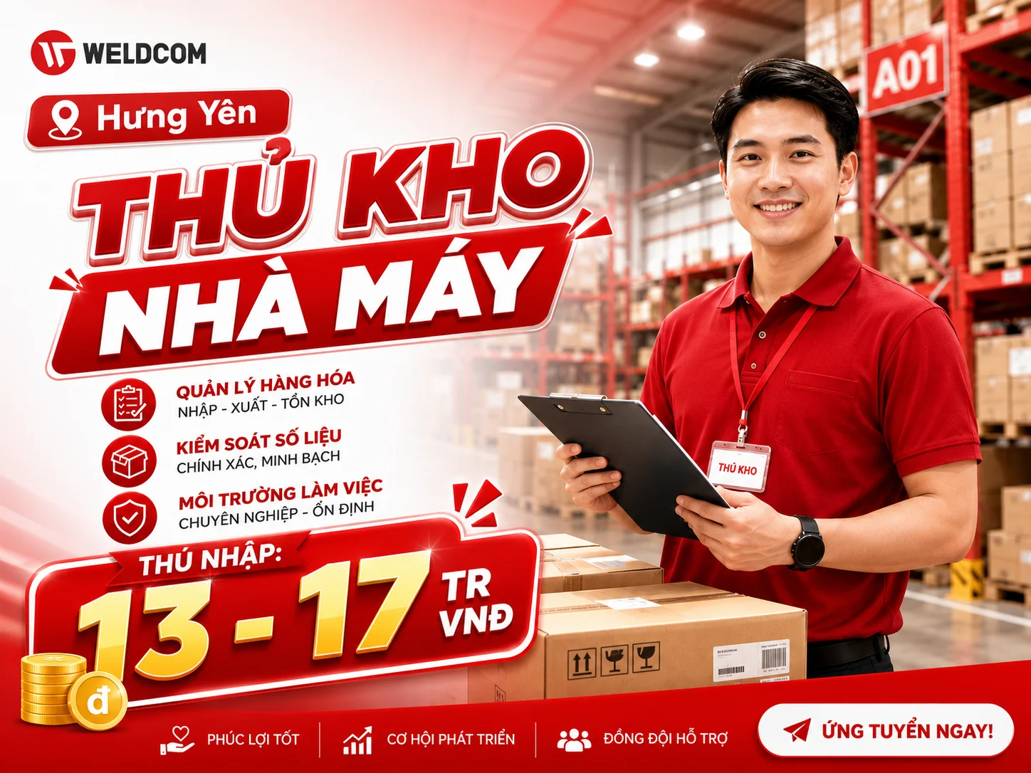 [Hưng Yên] Tuyển dụng Thủ kho nhà máy