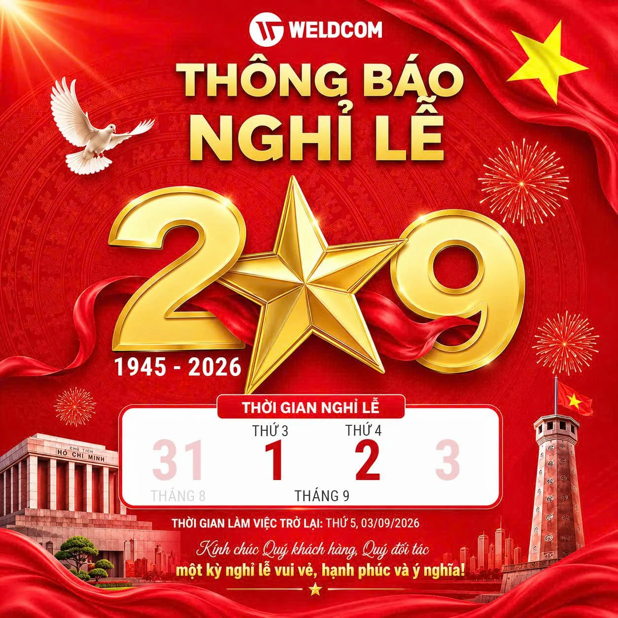 THÔNG BÁO NGHỈ LỄ QUỐC KHÁNH 2/9