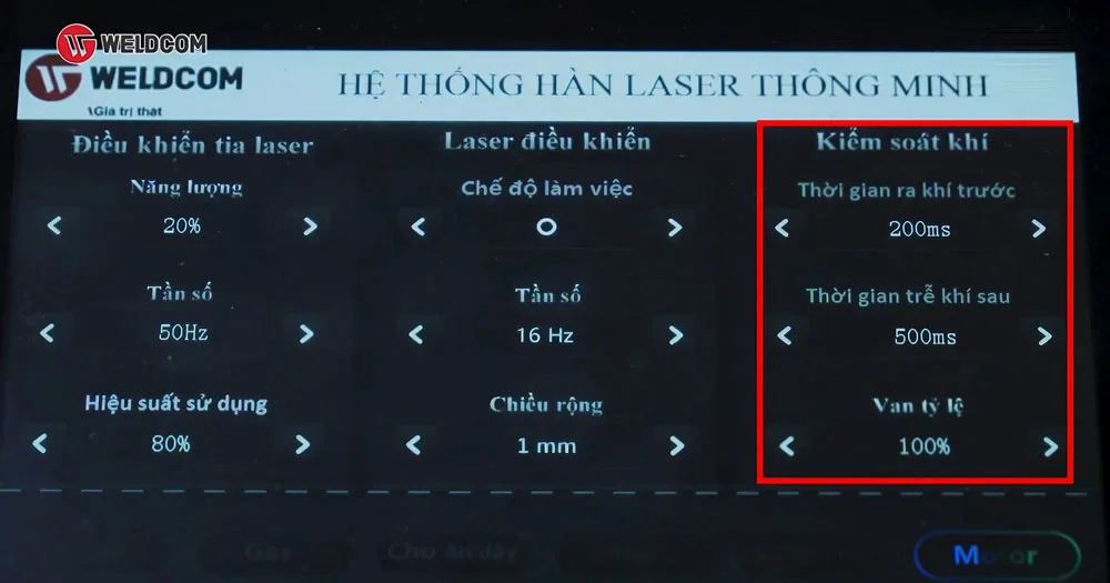 Cách chỉnh máy hàn laser fiber: Khu vực kiểm soát khí
