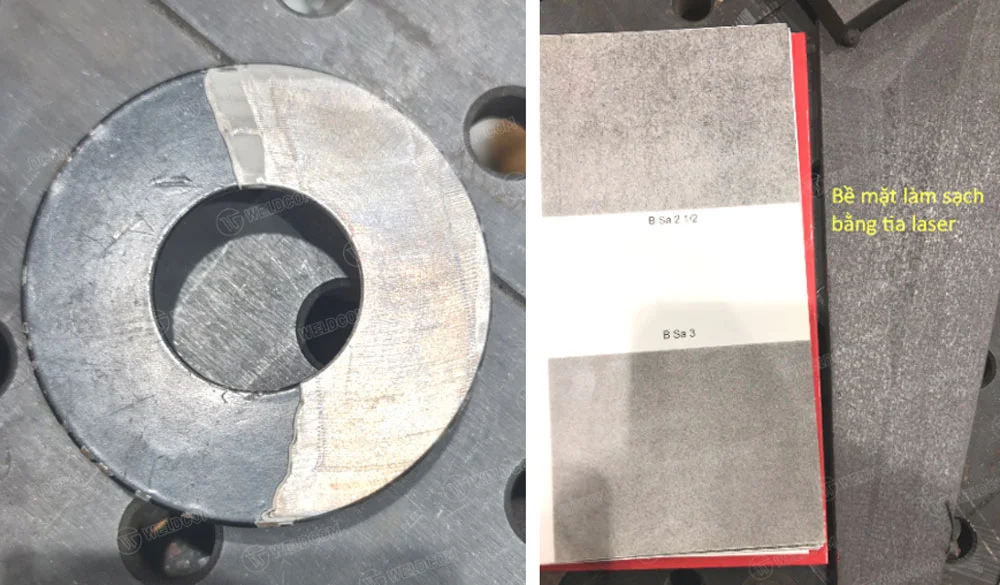 Bề mặt làm sạch bằng tia laser đạt mức độ SA 2.5 theo tiêu chuẩn BS EN ISO 8501-1 – tiêu chuẩn về độ sạch bề mặt sau khi phun cát