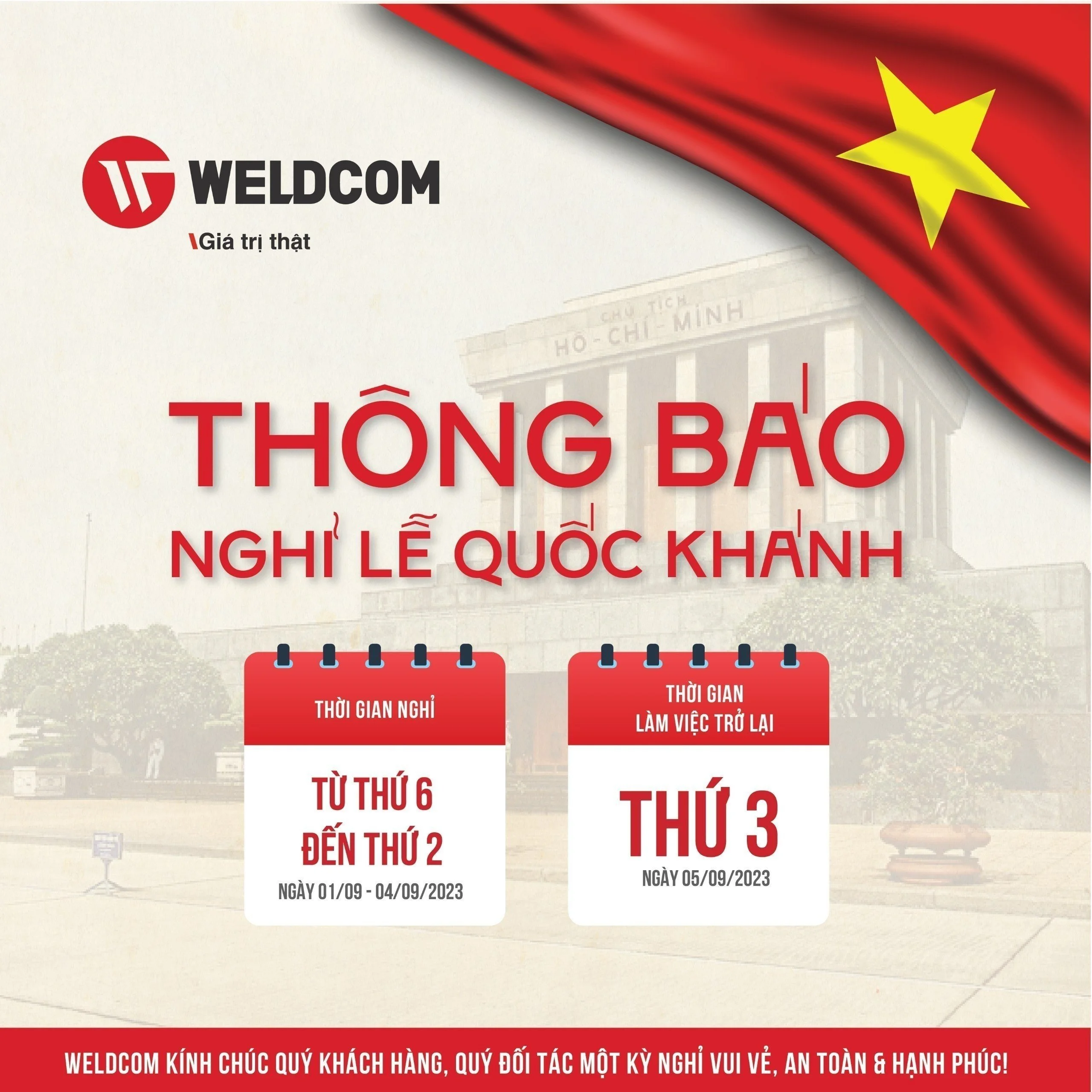 THÔNG BÁO NGHỈ LỄ QUỐC KHÁNH 2/9
