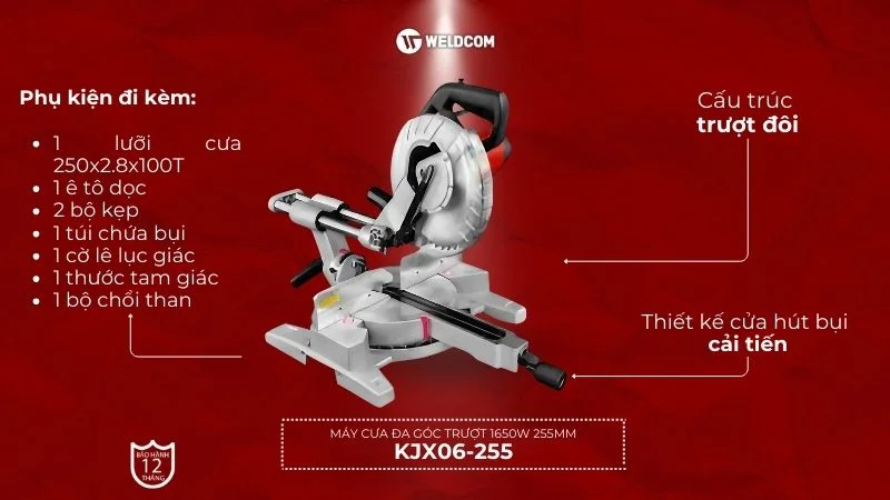 Máy cưa đa góc trượt 1650W 255mm KJX06-255 - DCK