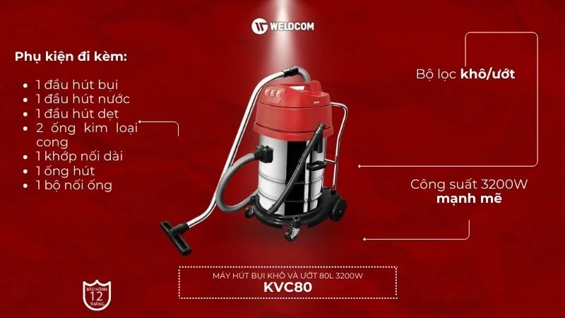 Máy hút bụi khô và ướt 80L 3200W KVC80 – DCK