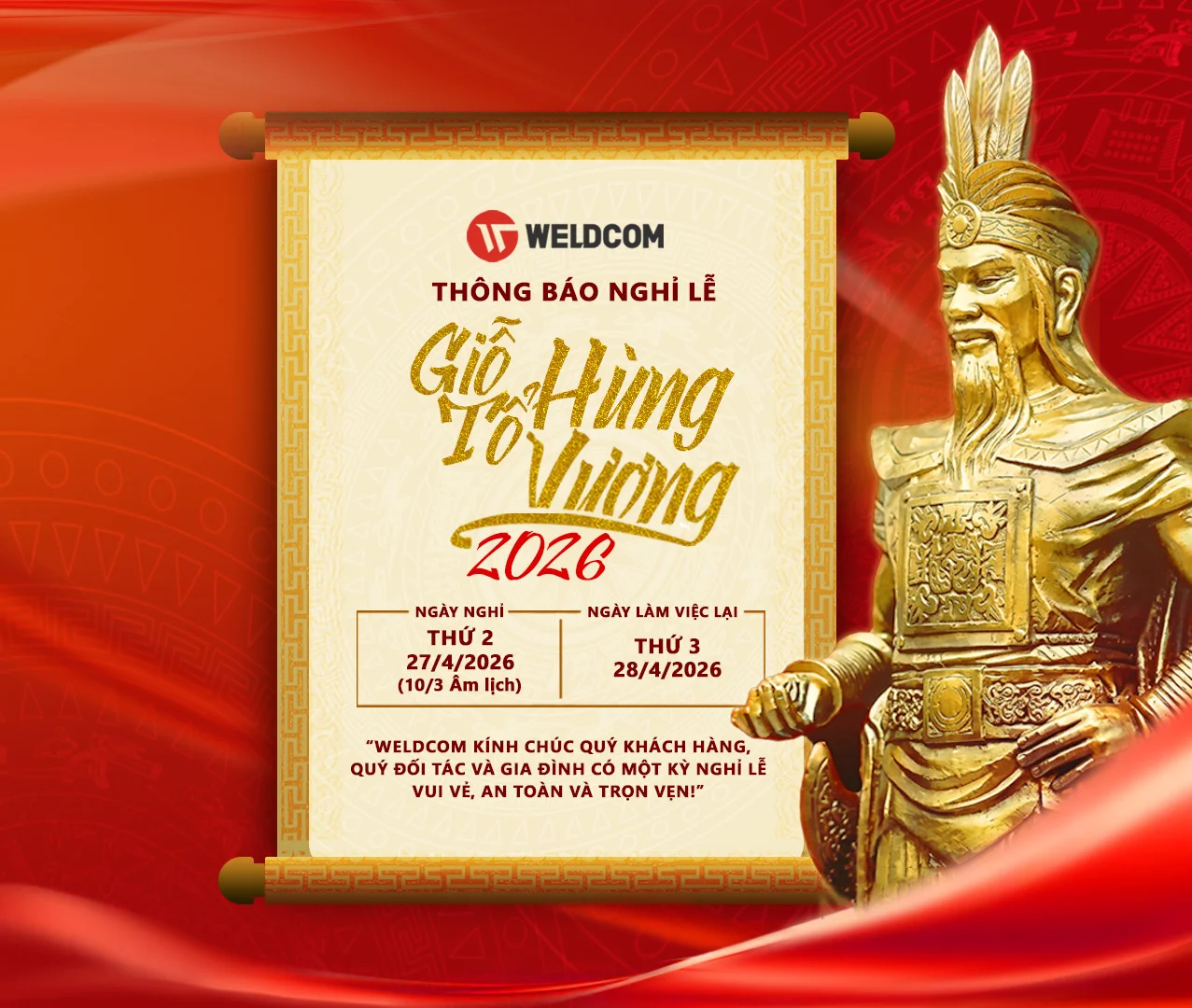 THÔNG BÁO NGHỈ LỄ GIỖ TỔ HÙNG VƯƠNG 10/3 (ÂM LỊCH) & NGÀY GIẢI PHÓNG MIỀN NAM 30/4 – QUỐC TẾ LAO ĐỘNG 1/5