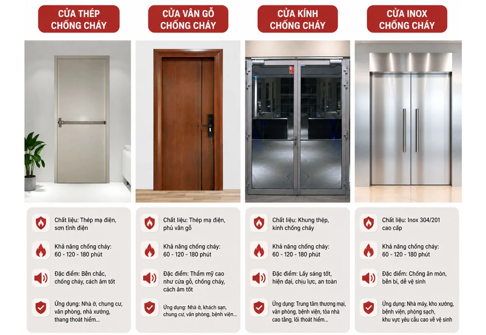 Các loại cửa chống cháy phổ biến hiện nay