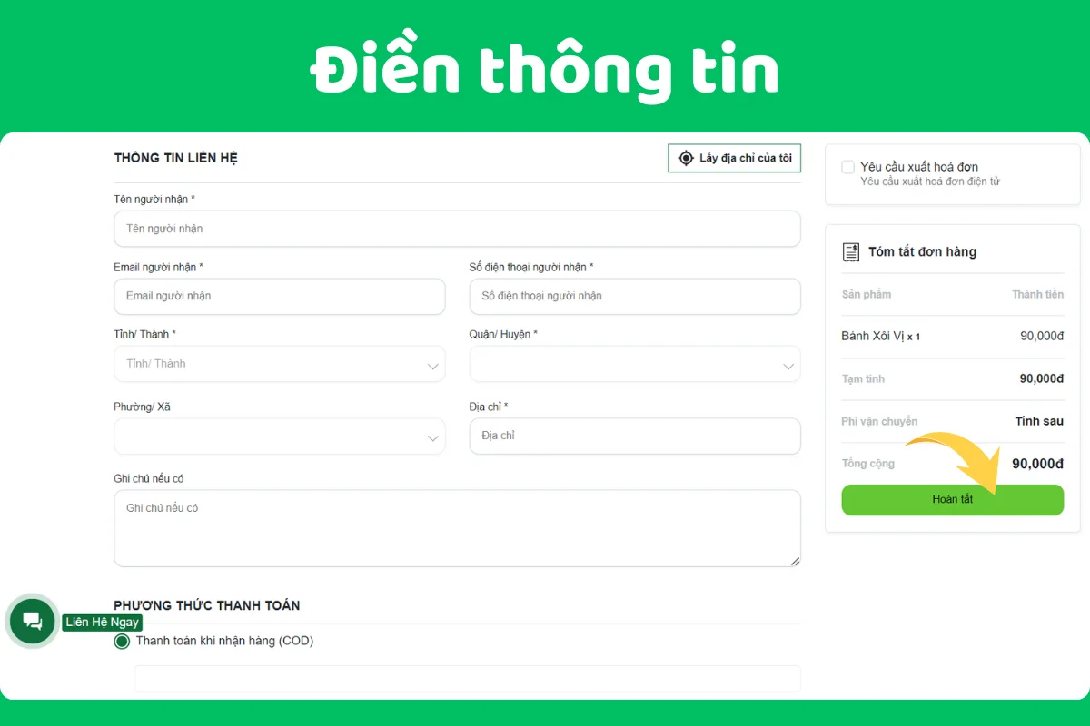 Điền các thông tin của khách hàng trước khi nhấn Hoàn tất