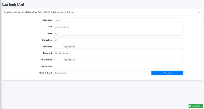 Cấu hình mail SMTP