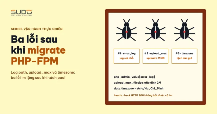 Ba lỗi sau khi migrate PHP-FPM: log path, upload_max và timezone