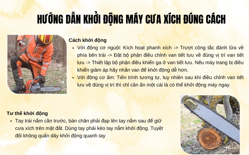Cách khởi động máy cưa xích
