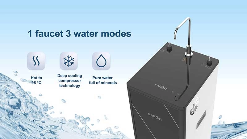 1 faucet 3 modes water: Hot - Cold - RO water
