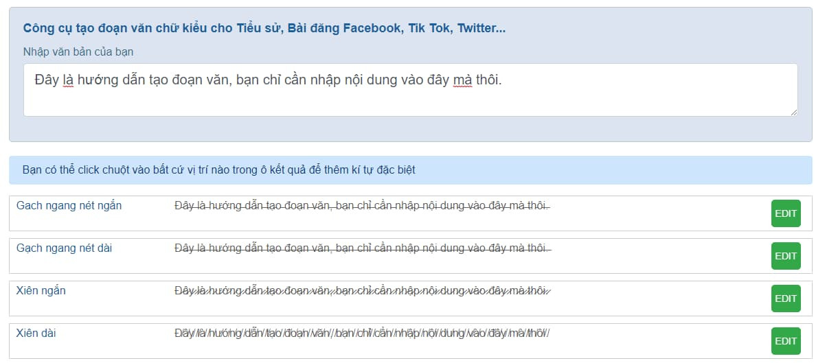 Tạo đoạn văn với những kí tự và hiển thị đặc biệt