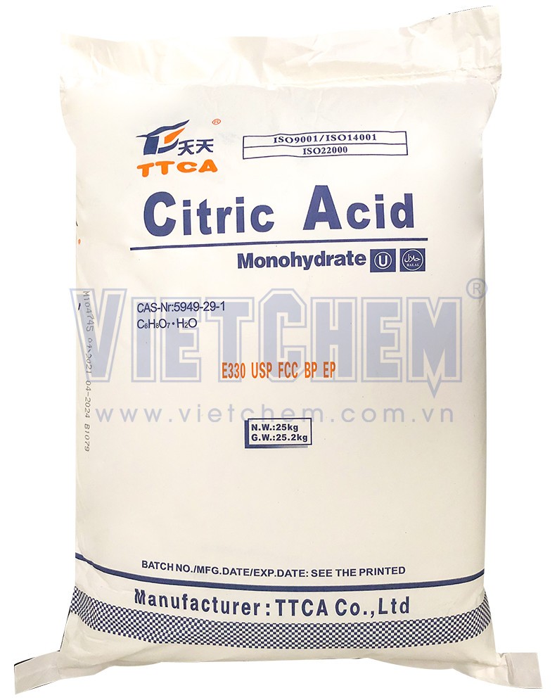 Acid citric monohydrate C6H8O7.H2O 99,5%, Trung Quốc, 25kg/bao