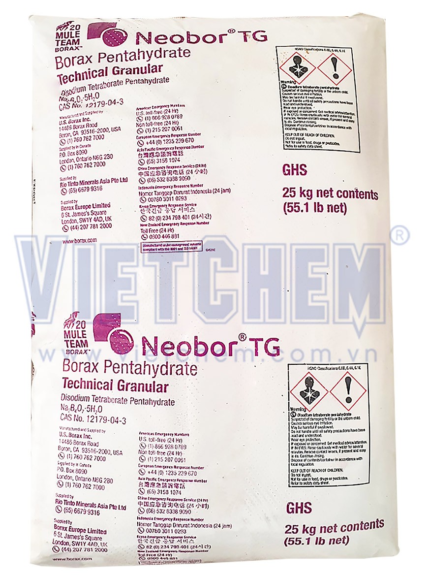 Borax pentahydrate (Hàn the) Na2B4O7.5H2O 99%, Mỹ/Argentina, 25kg/bao
