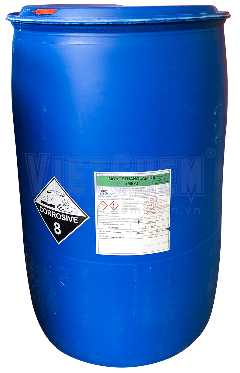 Mono Ethanol Amine (MEA) 99%, C2H7NO, Thái Lan, 210kg/phuy