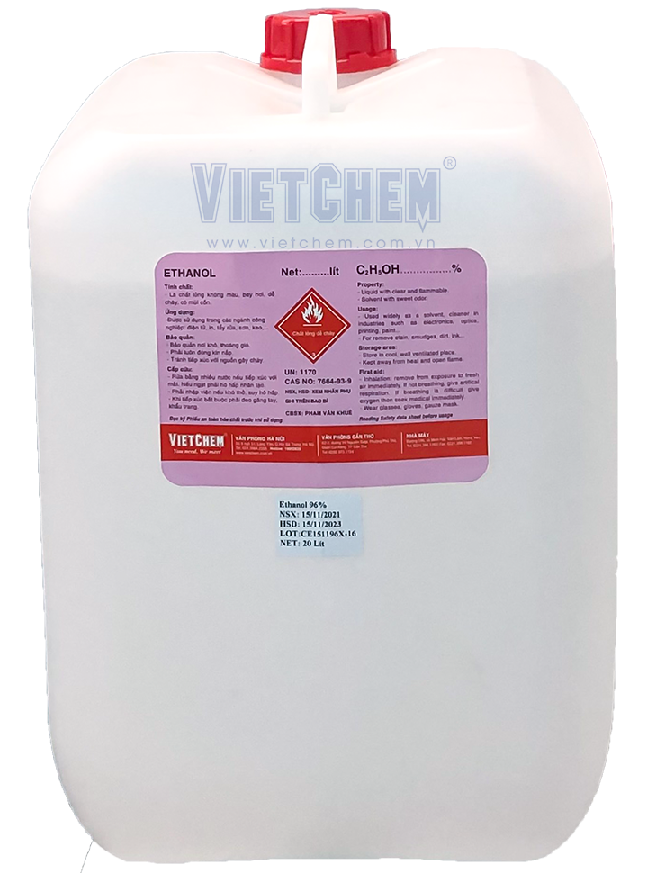 Ethanol - cồn thơm 96% C2H5OH, Việt Nam, 20 lít/can